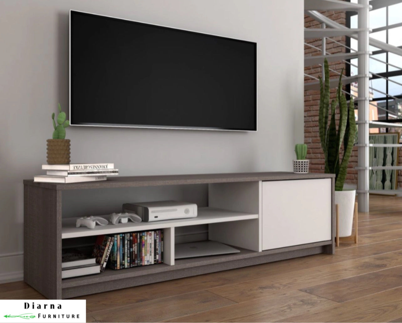 وحدة تليفزيون ام دي اف - رمادي فاتح وابيض