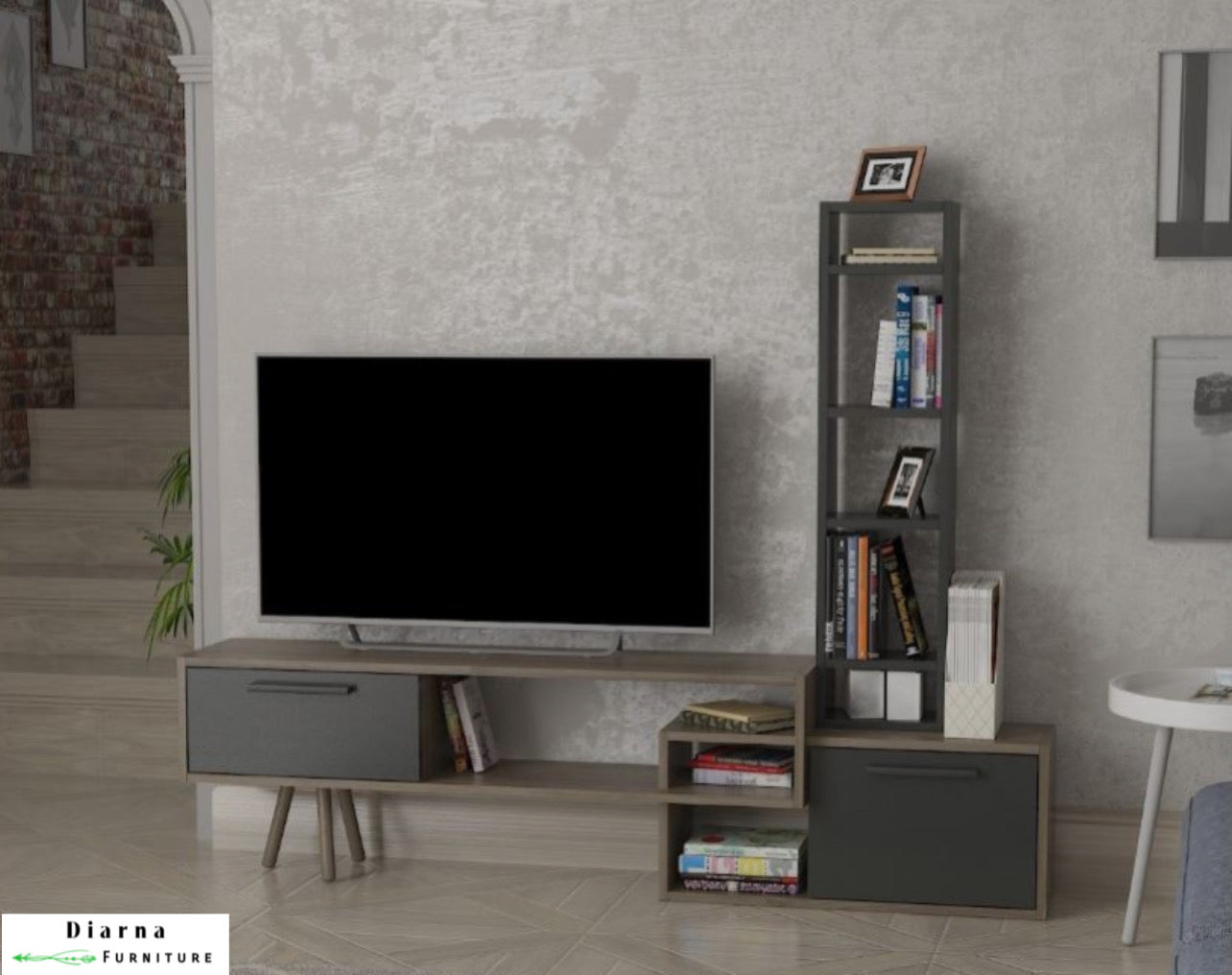 وحدة تليفزيون ام دي اف - رمادي وبيج