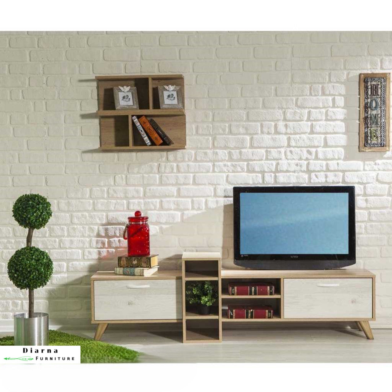 وحدة تليفزيون ام دي اف - ابيض وبيج