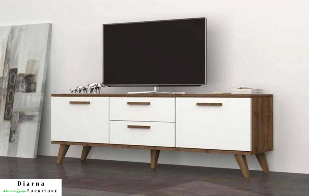 وحدة تليفزيون ام دي اف - ابيض وبني