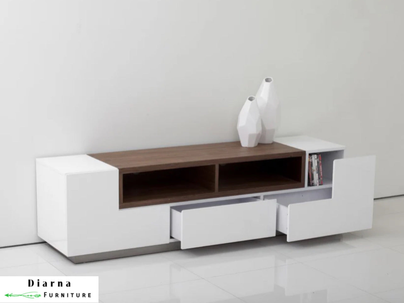 وحدة تليفزيون ام دي اف - ابيض وبني