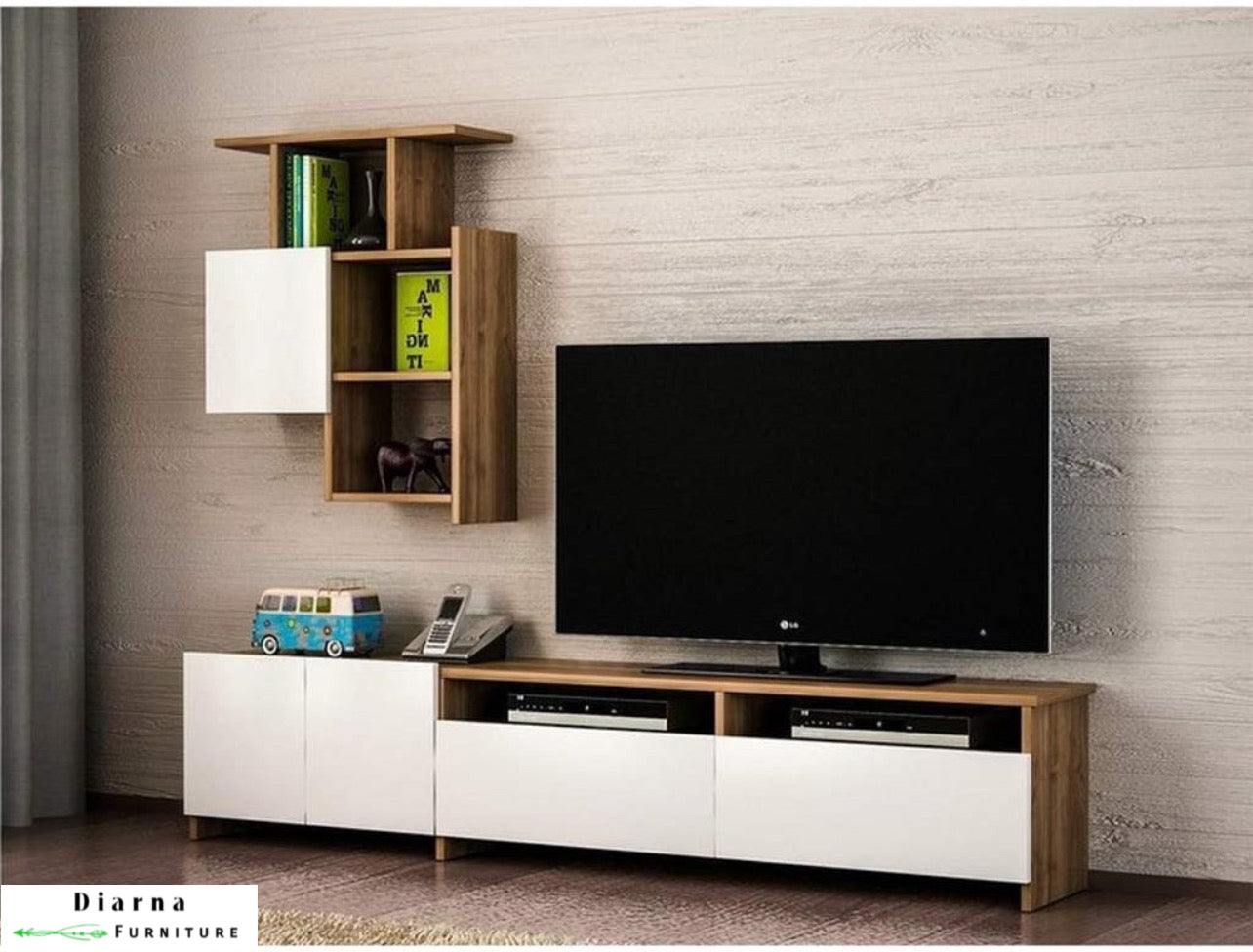 وحدة تليفزيون ام دي اف - ابيض وبني