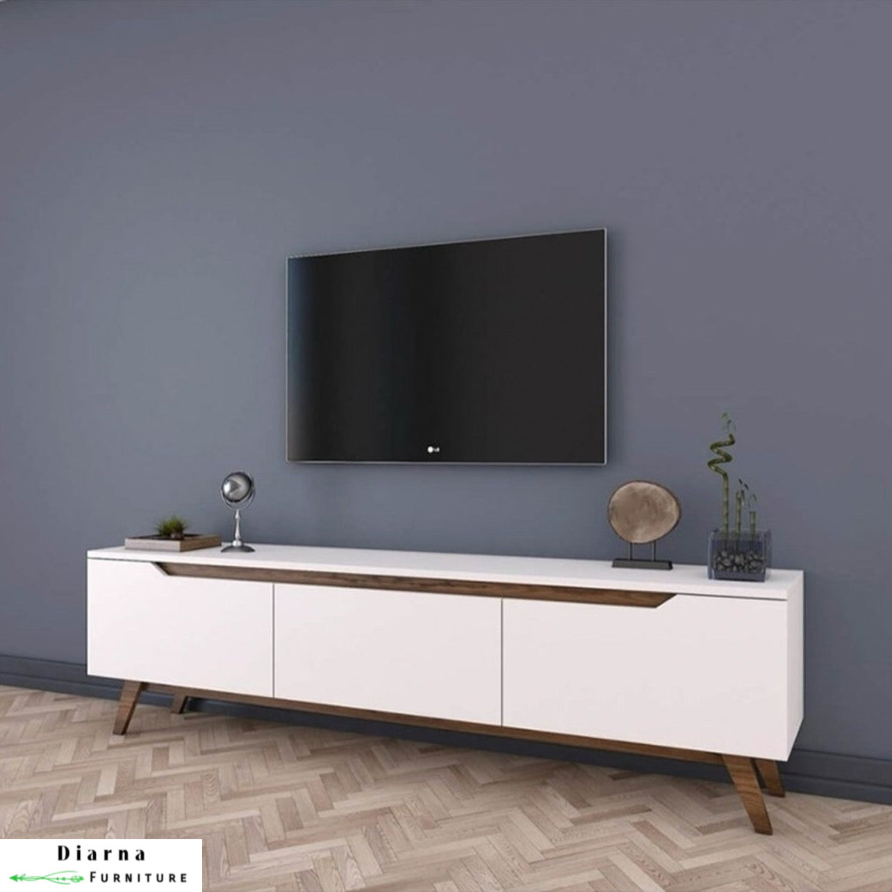 وحدة تليفزيون ام دي اف - ابيض وبني