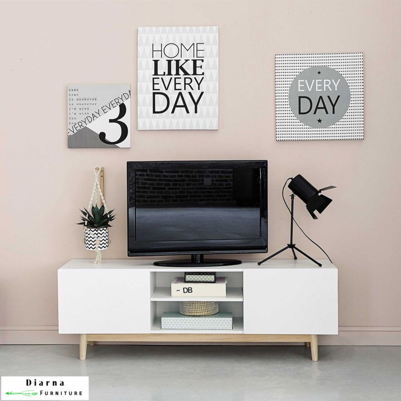 وحدة تليفزيون ام دي اف - ابيض وبيج