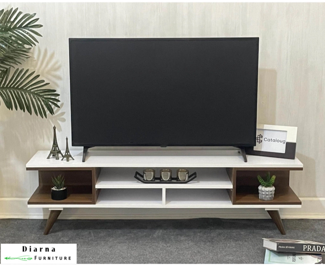 وحدة تليفزيون ام دي اف - ابيض وبني