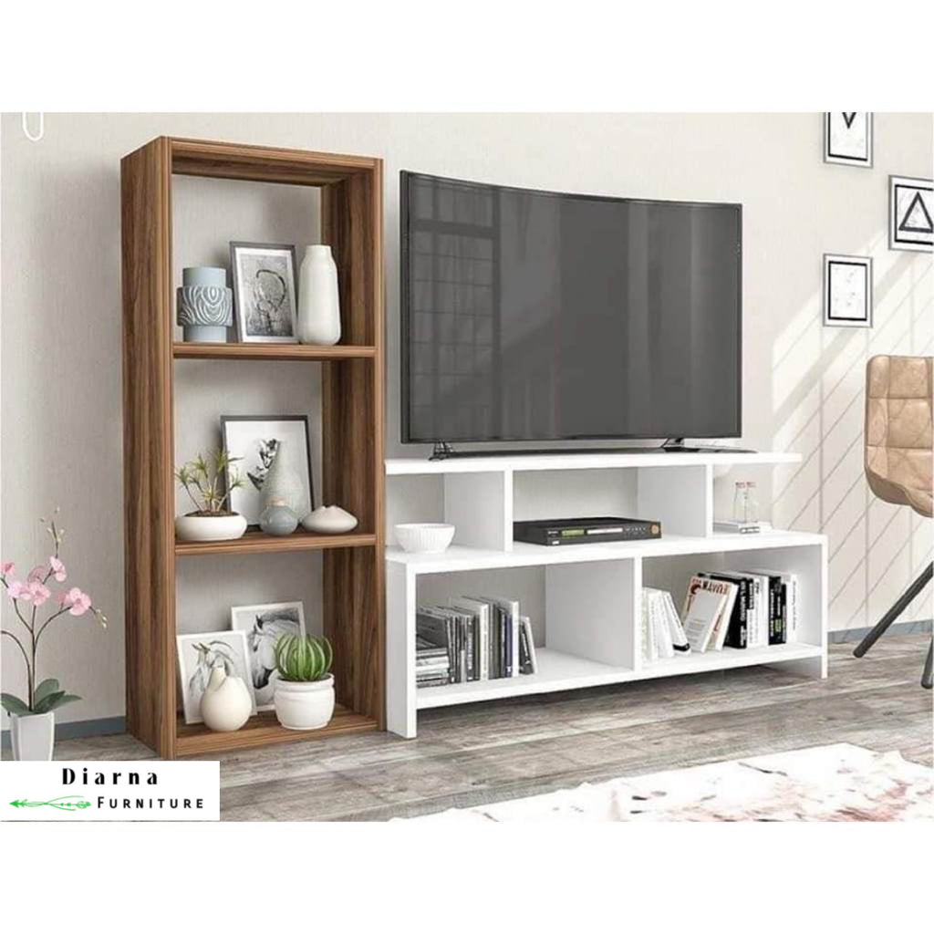 وحدة تليفزيون ام دي اف - ابيض وبني