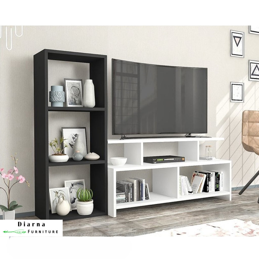 وحدة تليفزيون ام دي اف - ابيض وبني