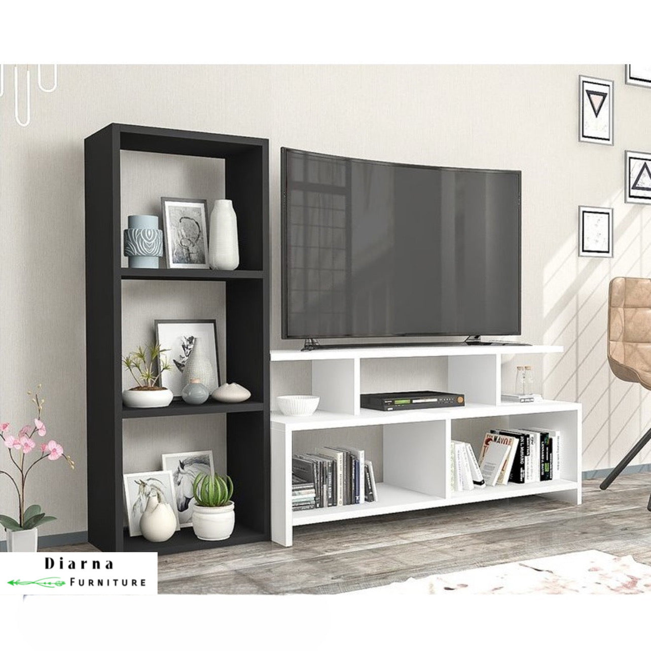 وحدة تليفزيون ام دي اف - ابيض وبني