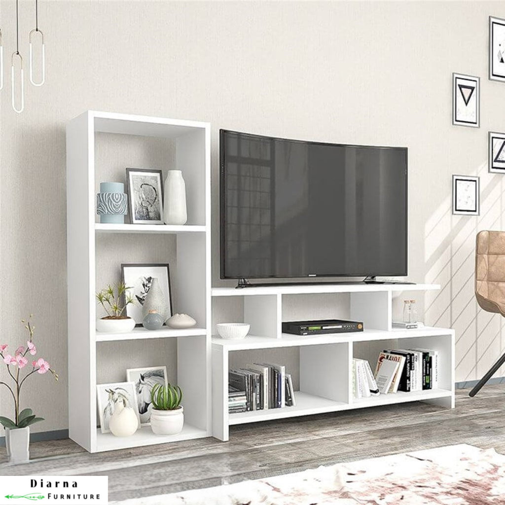 وحدة تليفزيون ام دي اف - ابيض وبني