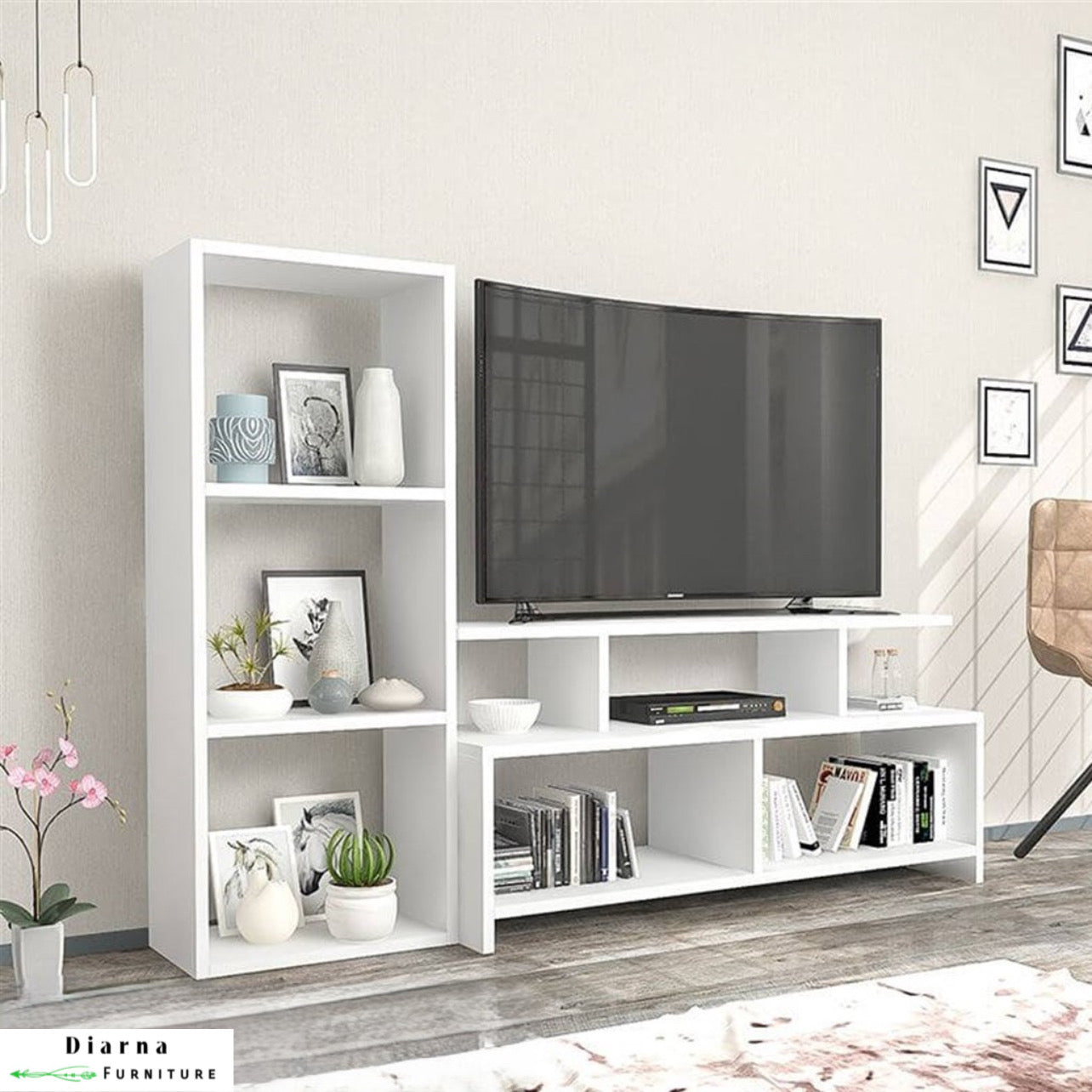 وحدة تليفزيون ام دي اف - ابيض وبني