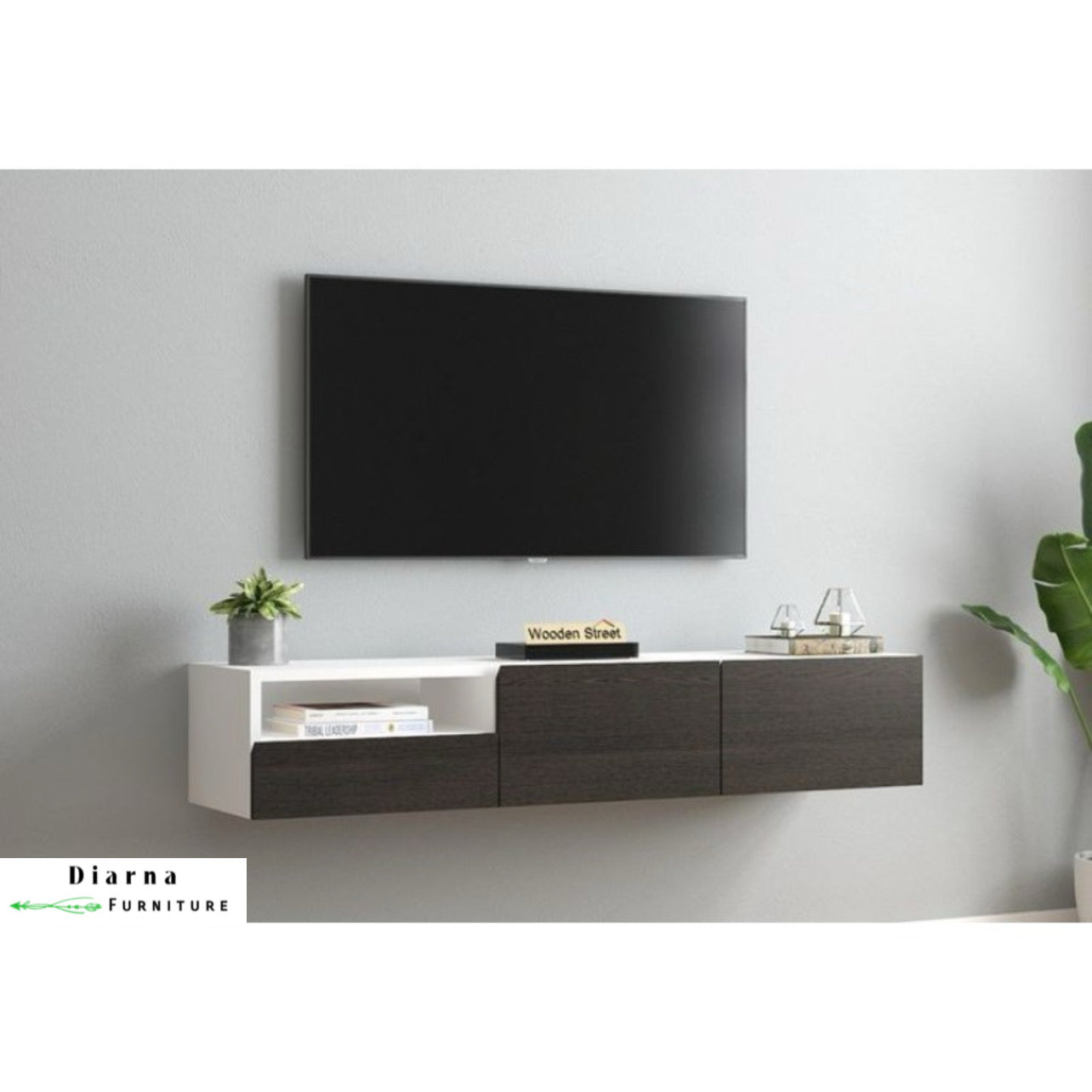 وحدة تليفزيون ام دي اف - ابيض وبني غامق