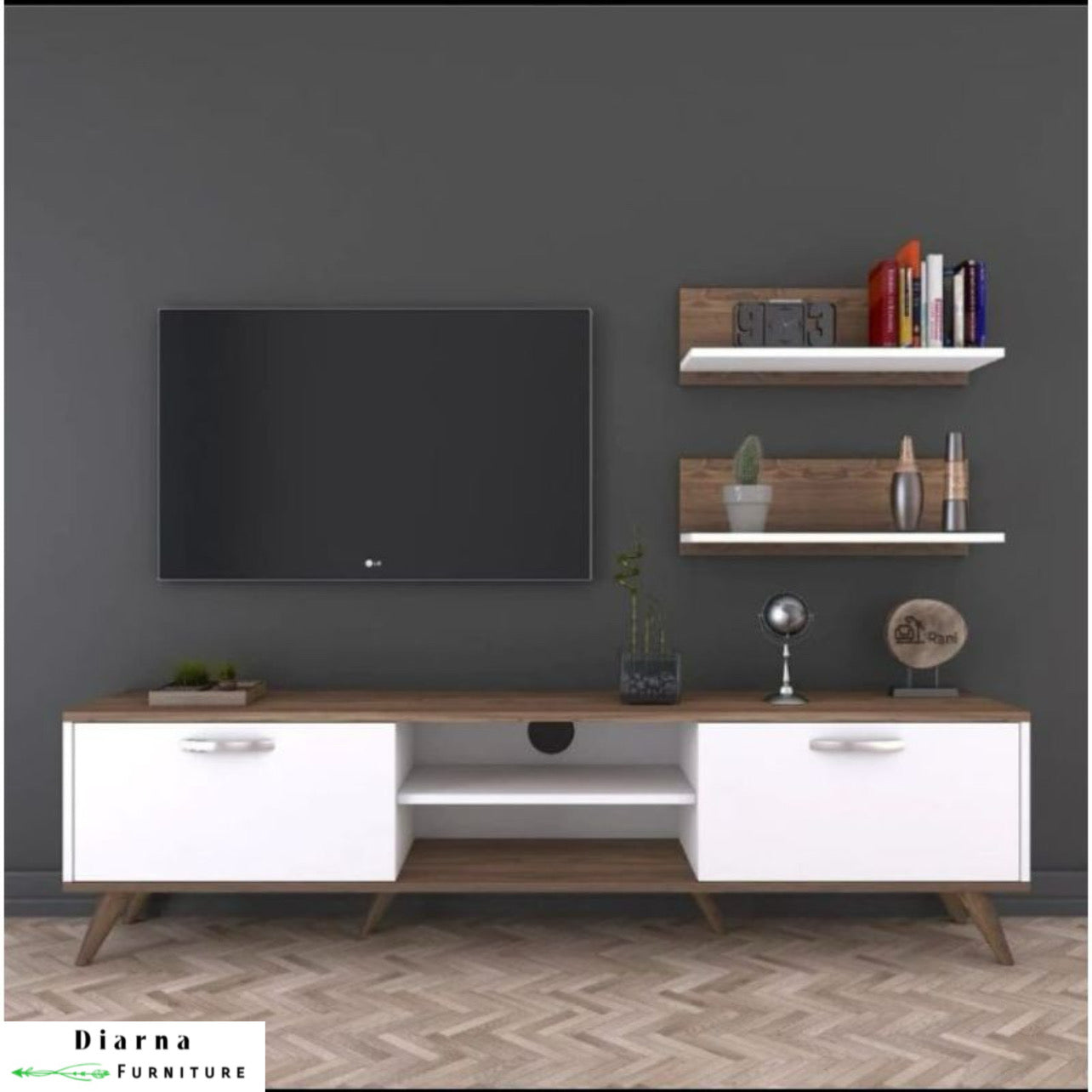 وحدة تليفزيون ام دي اف - ابيض وبني