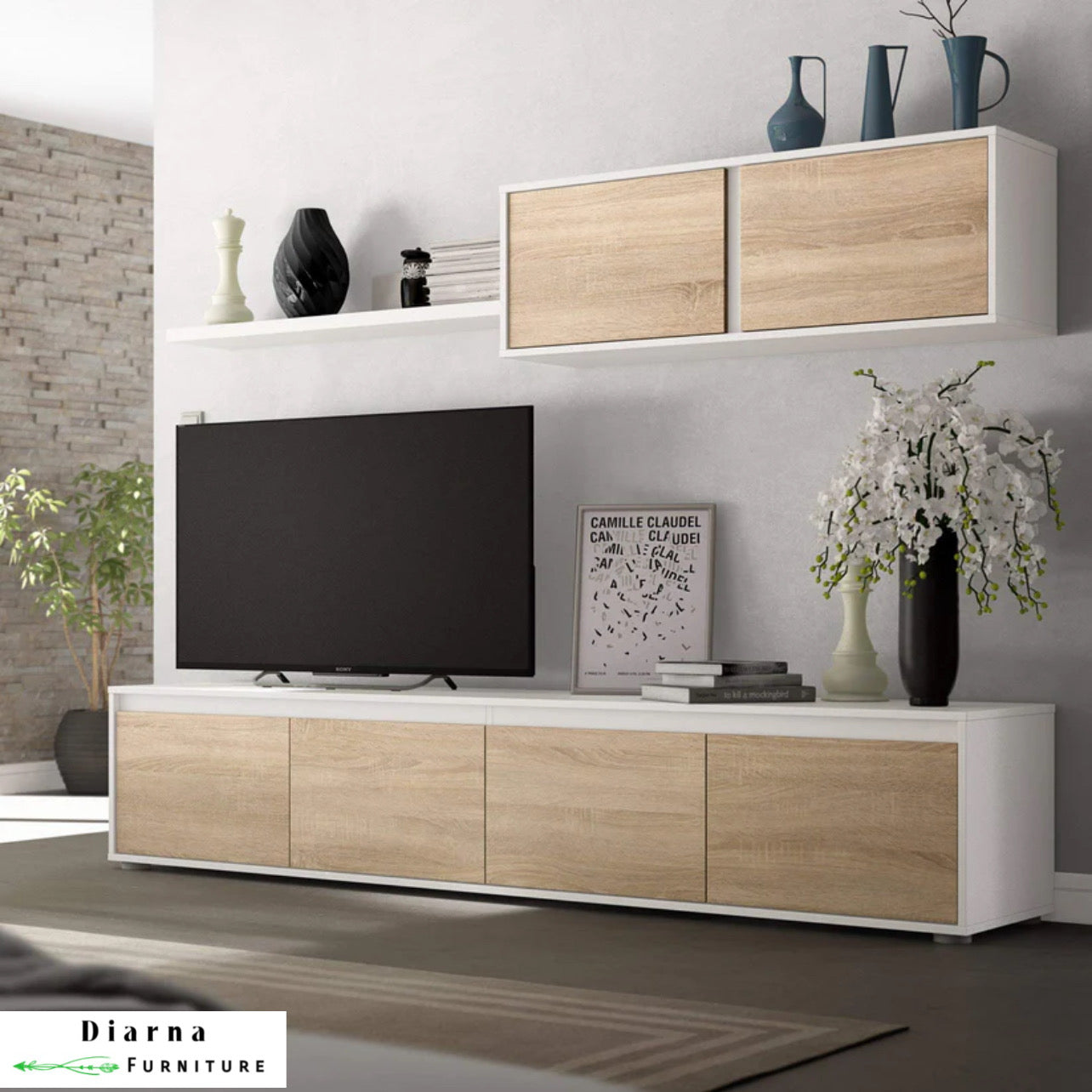 وحدة تليفزيون ام دي اف - ابيض وبيج