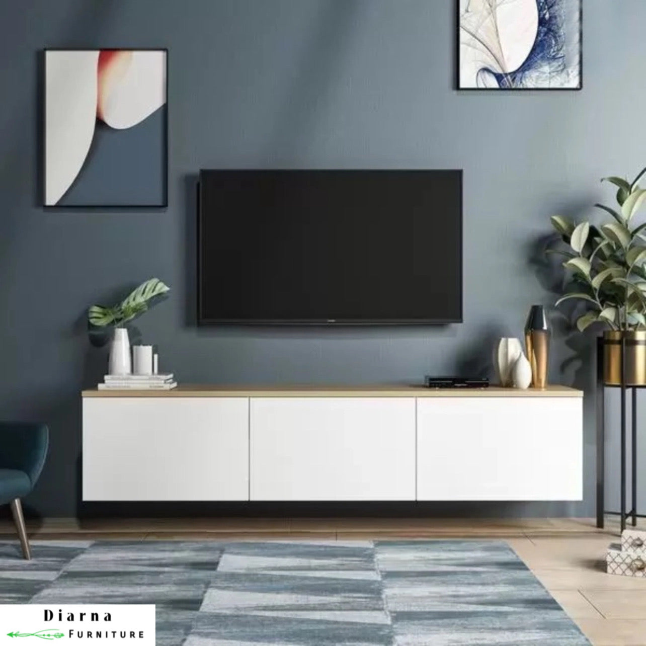 وحدة تليفزيون ام دي اف - ابيض وبيج