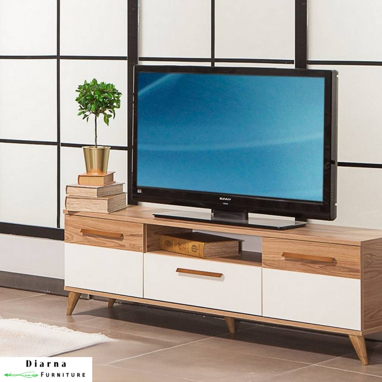 وحدة تليفزيون ام دي اف - ابيض وبيج