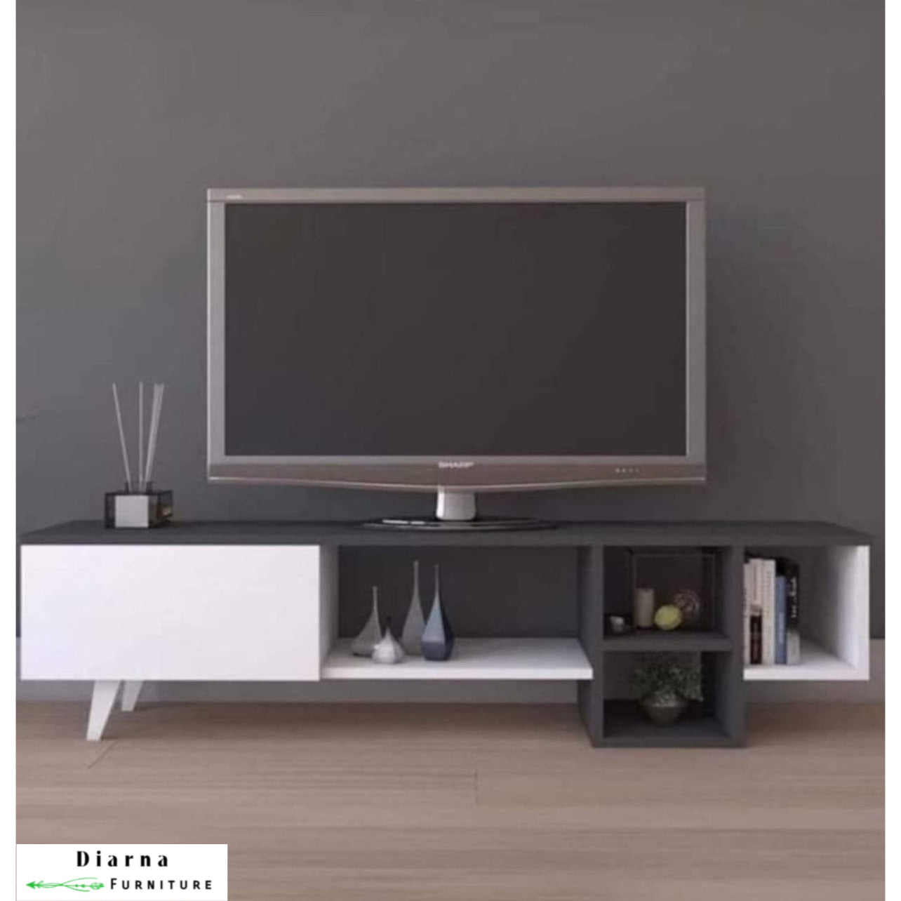 وحدة تليفزيون ام دي اف - رمادي وابيض