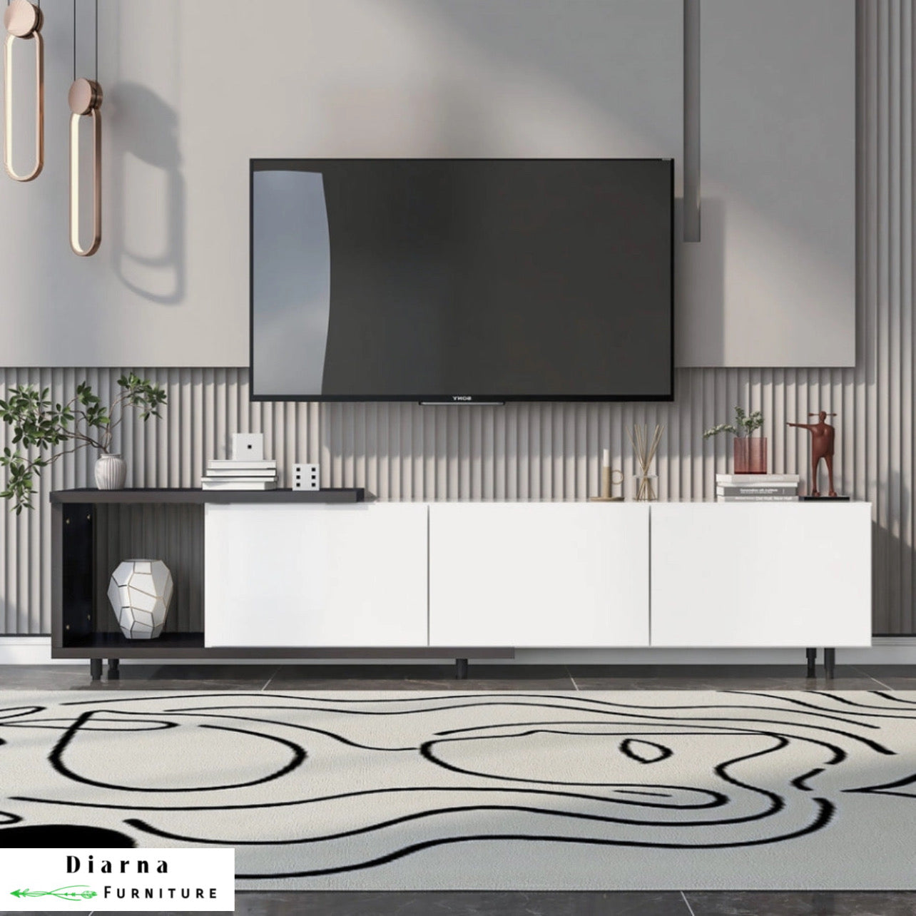 وحدة تليفزيون ام دي اف - رمادي وابيض